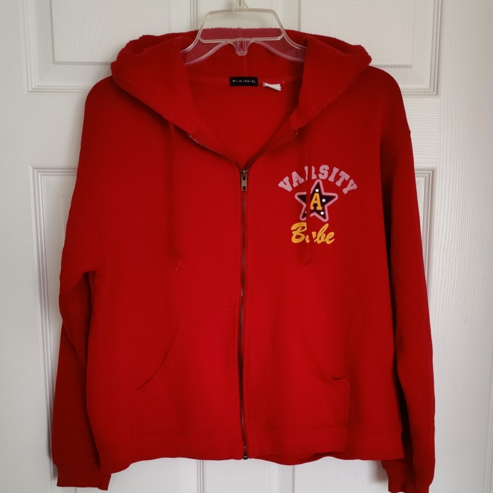 FANG Vibrant Red Textured Hoodie For Women